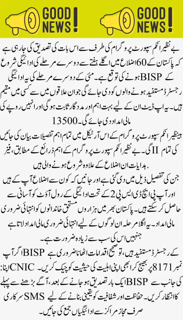 BISP Phase II Payments Start Next Week – Full District-Wise List, Payout Details & How to Claim