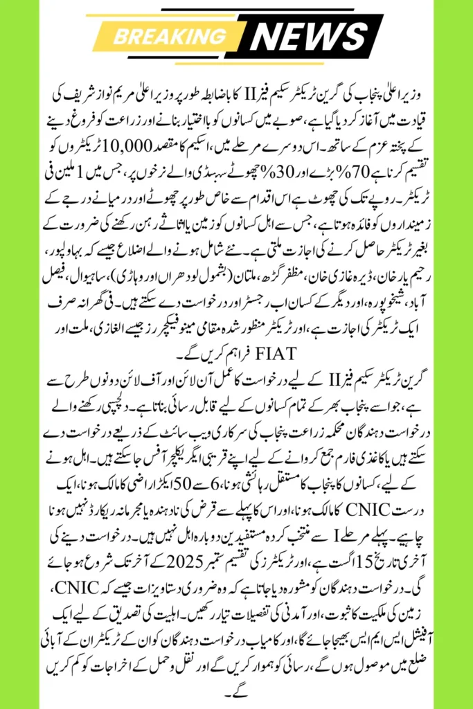 CM Punjab’s Green Tractor Scheme Phase II: Districts Covered & How to Apply