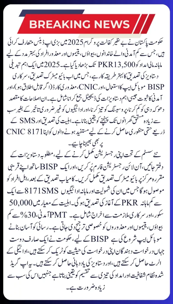Benazir Kafalat Program 2025: Latest Update on Document Verification for 13,500 Beneficiaries